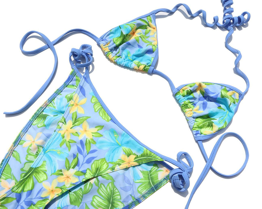 90s Tropical Floral String Bikini Sz M - DMT VINTAGE